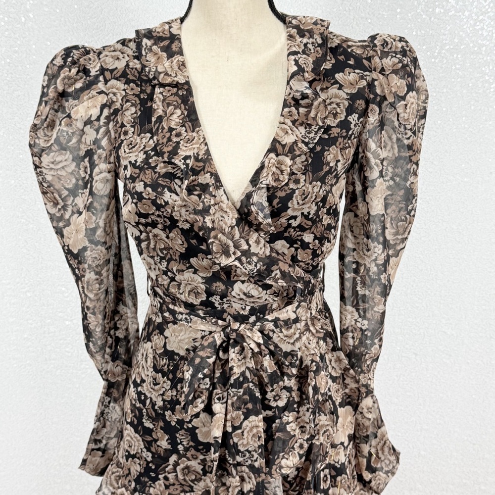 Bardot Winona Black and Cream Floral Long Sleeve Dress size small - Picture 8 of 16